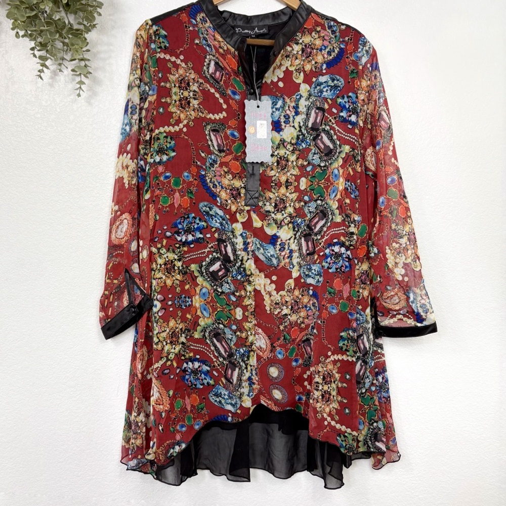 NWT PRETTY ANGEL • Silk Blend Jewel Print Flowy‎ Tunic Dress
